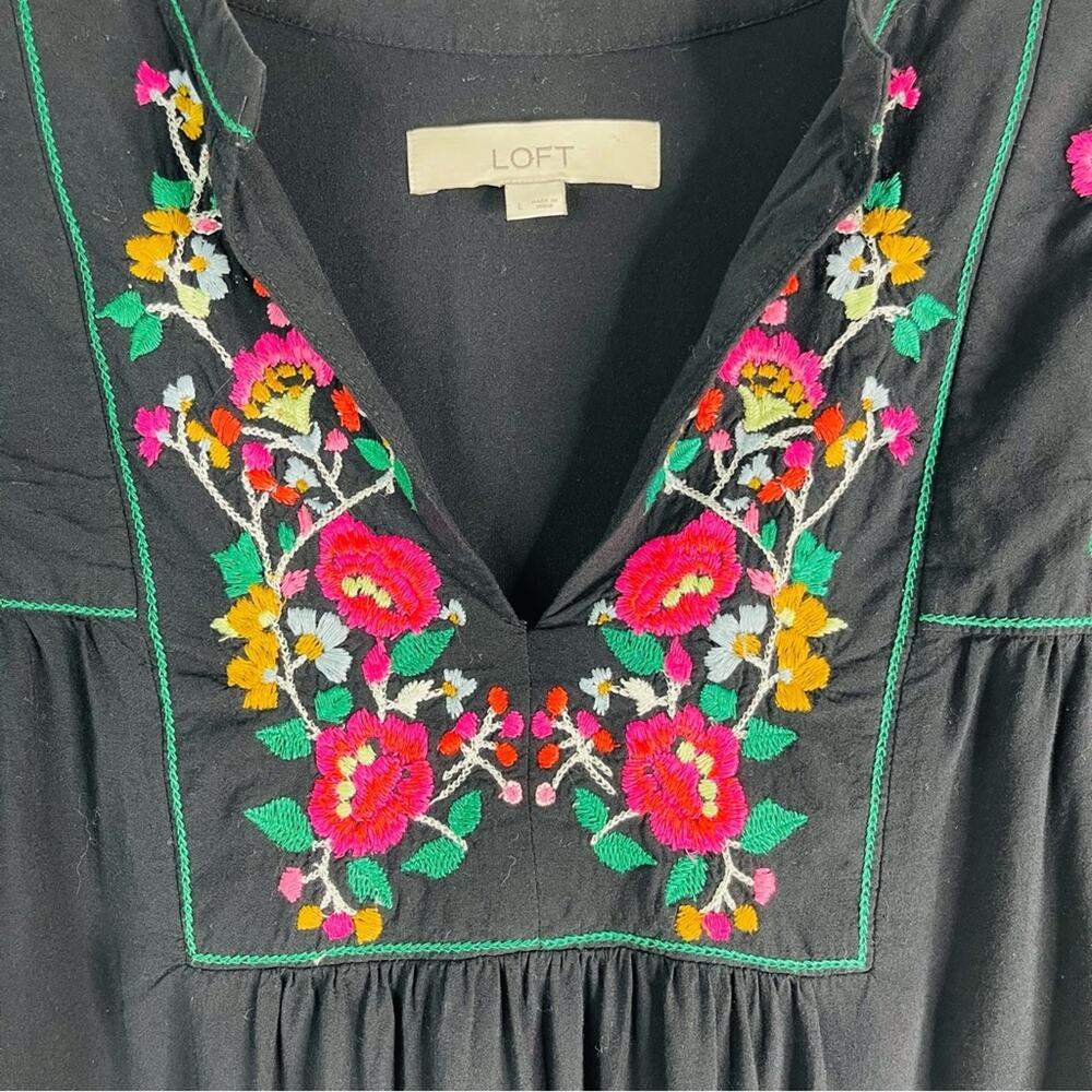 Loft black pink floral embroidered boho top large - Picture 5 of 8